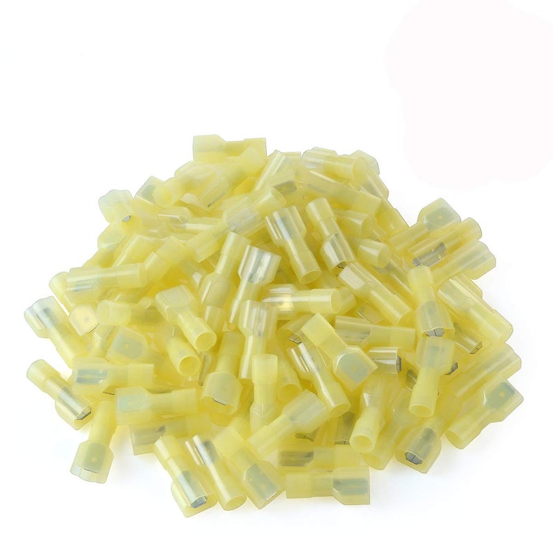 XHF 12-10 AWG Male Spade Disconnect Connectors Terminals Nylon Fully Insulated Quick Crimp Wire Connectors 100 Pcs Yellow - Image 1